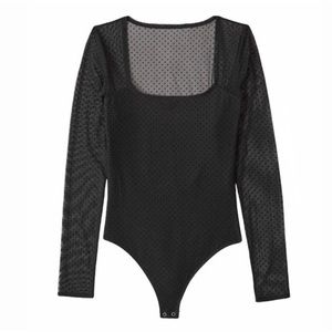 Sheer polka dot black bodysuit